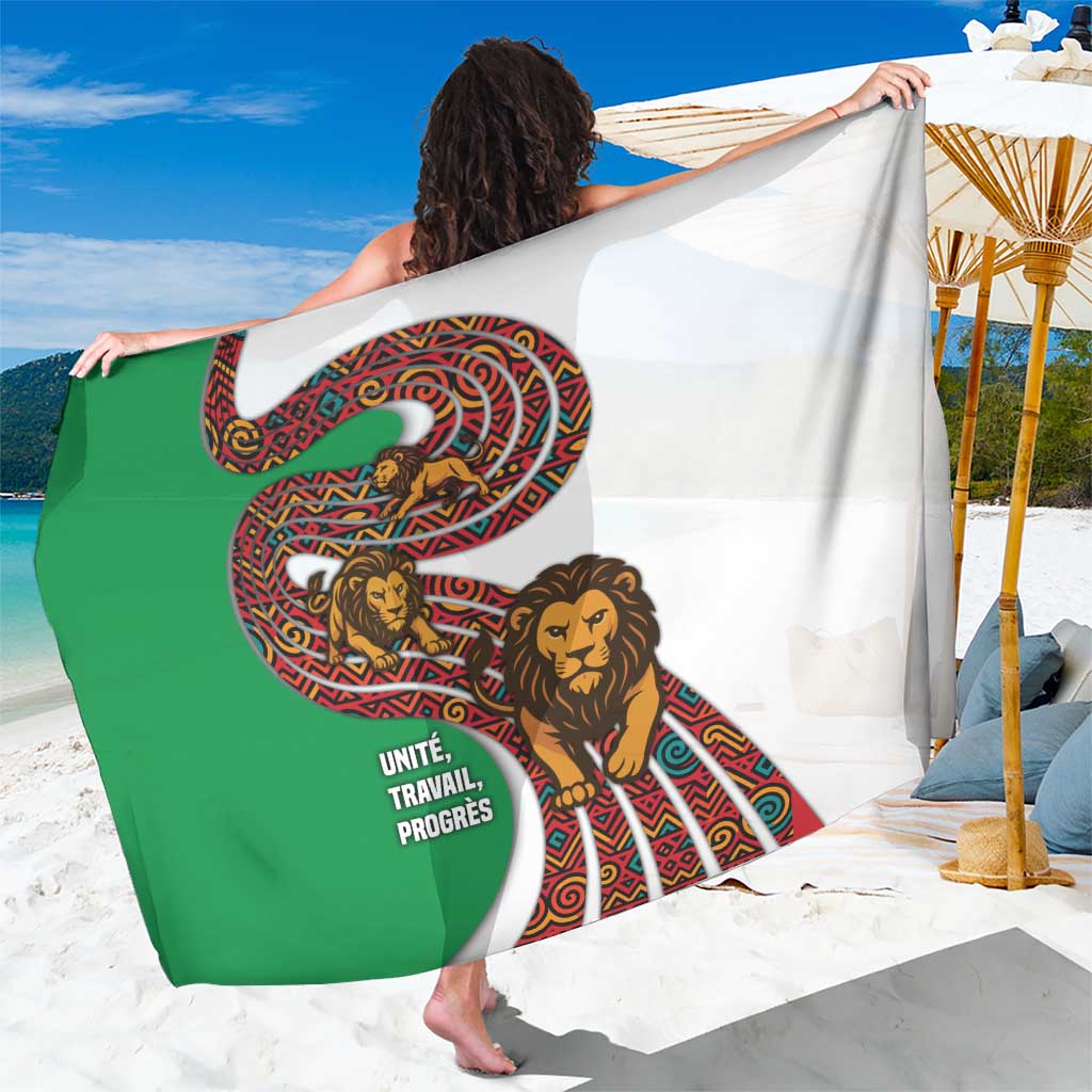 Burundi Lion Tribal Pattern Sarong with National Motto Unité Travail Progrès