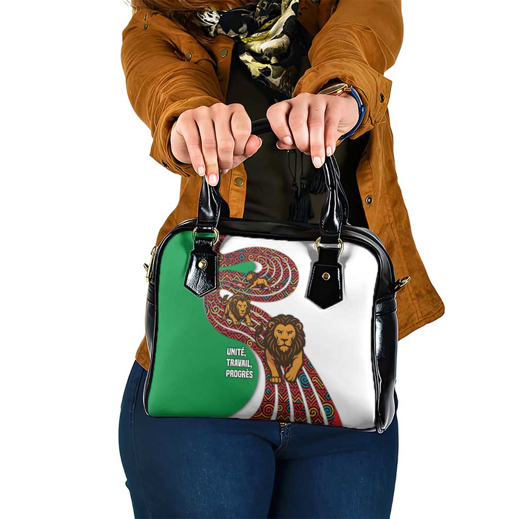 Burundi Lion Tribal Pattern Shoulder Handbag with National Motto Unité Travail Progrès