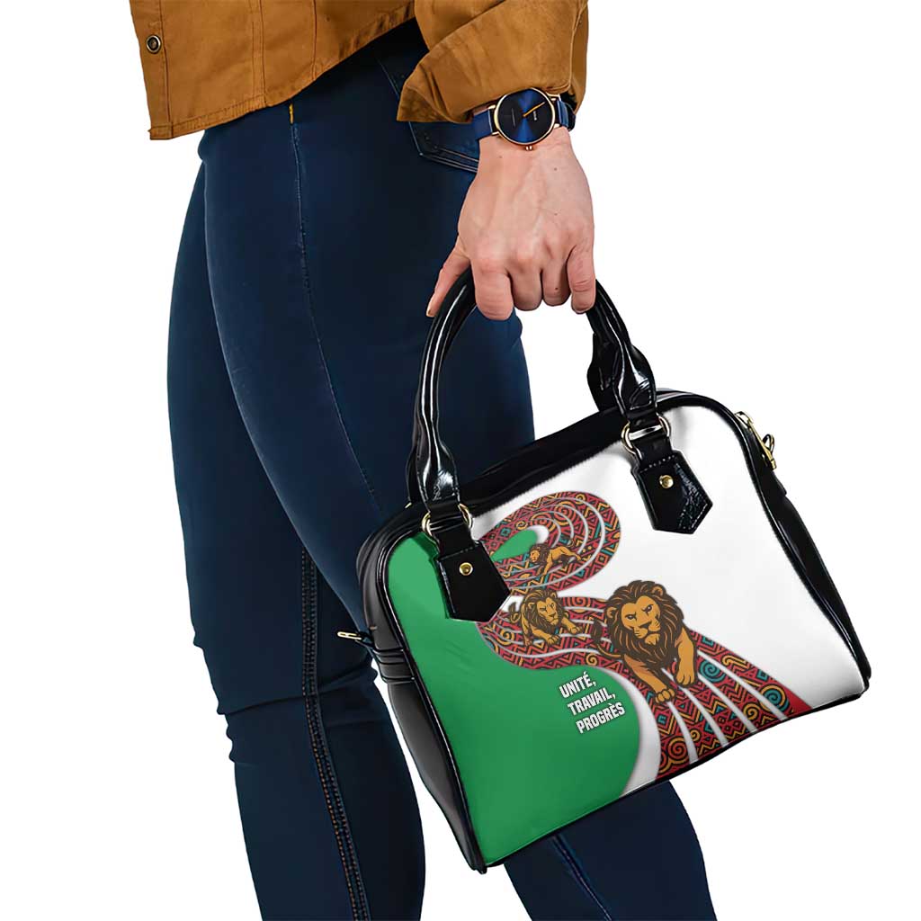 Burundi Lion Tribal Pattern Shoulder Handbag with National Motto Unité Travail Progrès