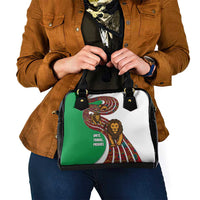 Burundi Lion Tribal Pattern Shoulder Handbag with National Motto Unité Travail Progrès