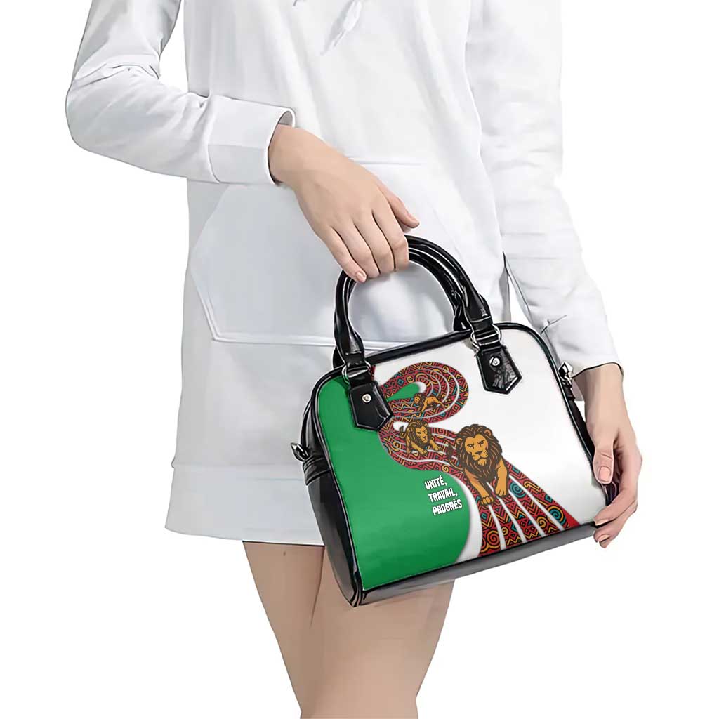 Burundi Lion Tribal Pattern Shoulder Handbag with National Motto Unité Travail Progrès