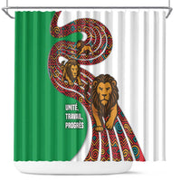 Burundi Lion Tribal Pattern Shower Curtain with National Motto Unité Travail Progrès