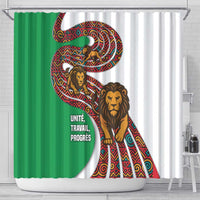 Burundi Lion Tribal Pattern Shower Curtain with National Motto Unité Travail Progrès