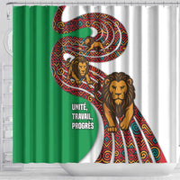 Burundi Lion Tribal Pattern Shower Curtain with National Motto Unité Travail Progrès