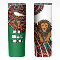 Burundi Lion Tribal Pattern Skinny Tumbler with National Motto Unité Travail Progrès