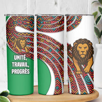 Burundi Lion Tribal Pattern Skinny Tumbler with National Motto Unité Travail Progrès