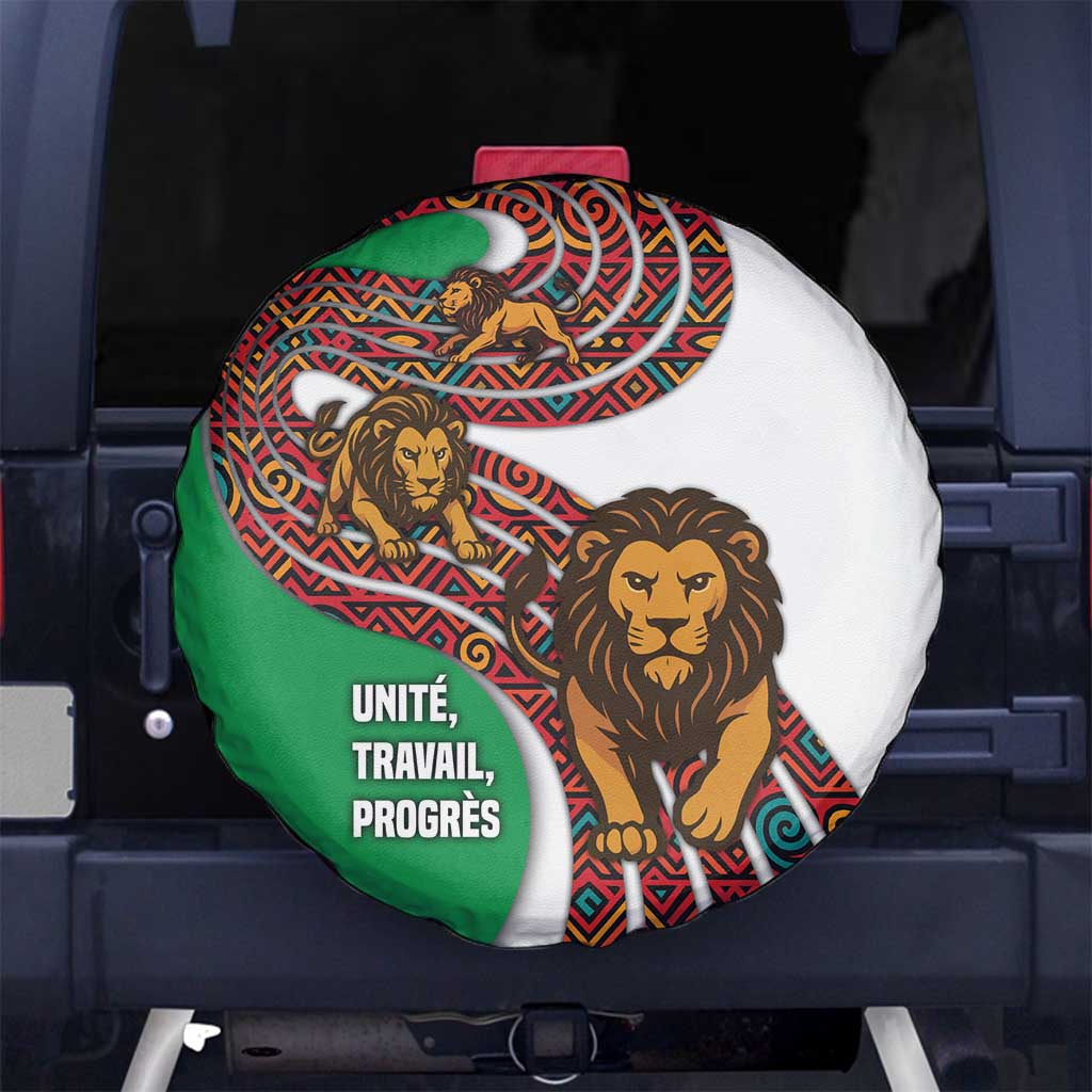 Burundi Lion Tribal Pattern Spare Tire Cover with National Motto Unité Travail Progrès