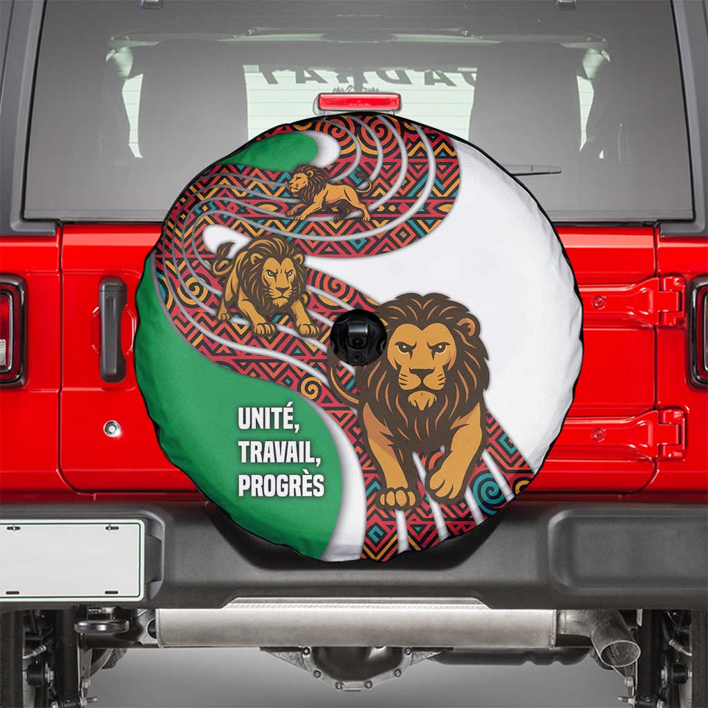 Burundi Lion Tribal Pattern Spare Tire Cover with National Motto Unité Travail Progrès