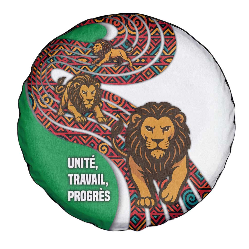 Burundi Lion Tribal Pattern Spare Tire Cover with National Motto Unité Travail Progrès