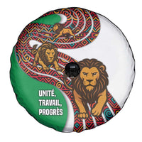 Burundi Lion Tribal Pattern Spare Tire Cover with National Motto Unité Travail Progrès