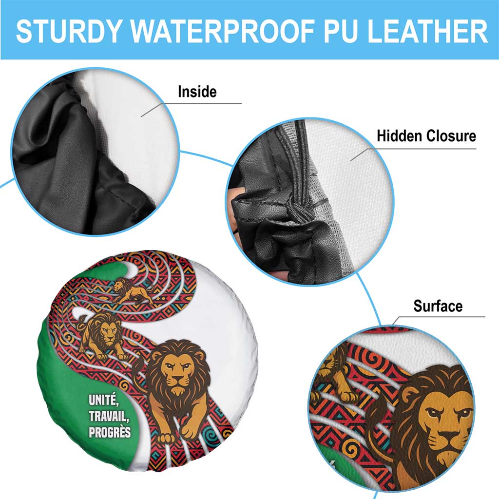 Burundi Lion Tribal Pattern Spare Tire Cover with National Motto Unité Travail Progrès