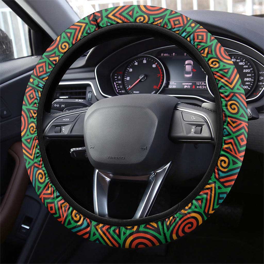 Burundi Lion Tribal Pattern Steering Wheel Cover with National Motto Unité Travail Progrès