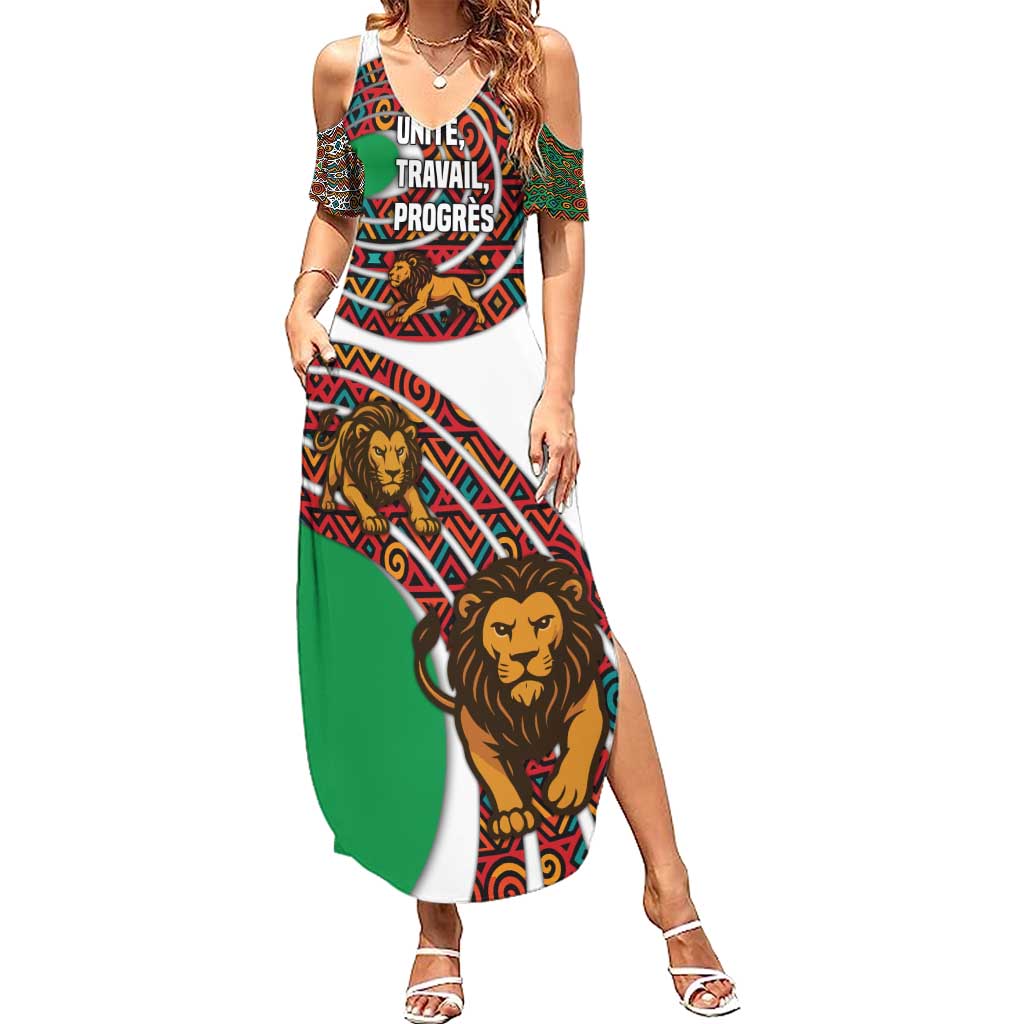 Burundi Lion Tribal Pattern Summer Maxi Dress with National Motto Unité Travail Progrès