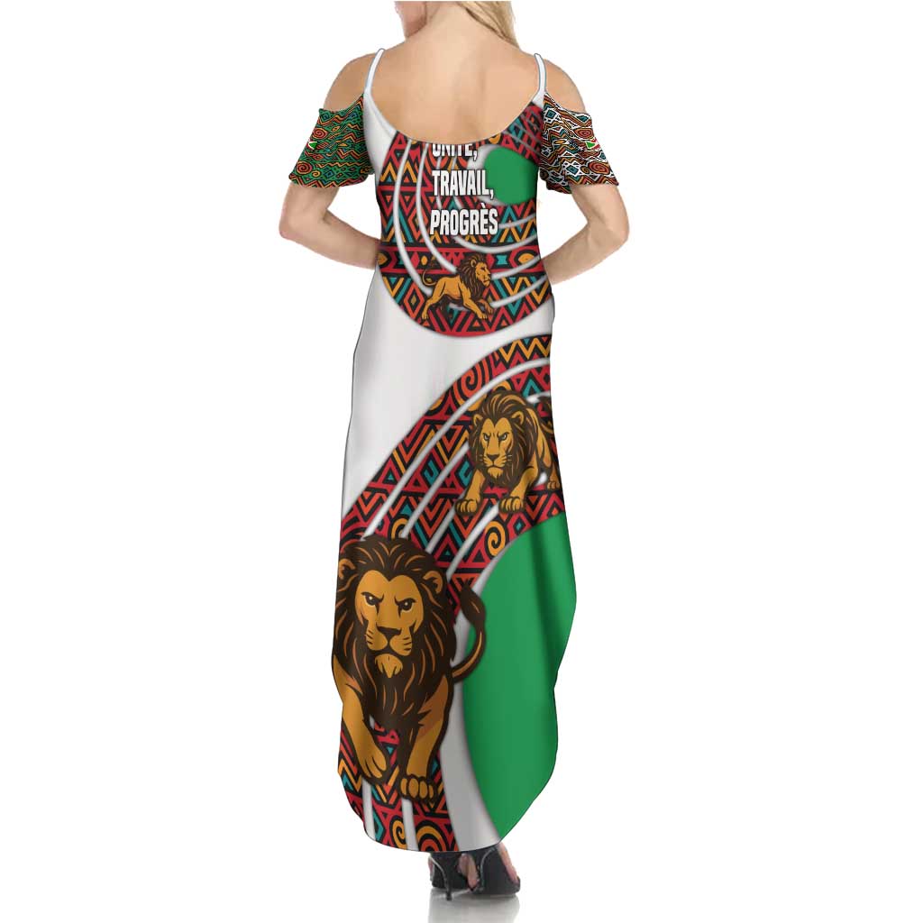 Burundi Lion Tribal Pattern Summer Maxi Dress with National Motto Unité Travail Progrès