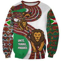 Burundi Lion Tribal Pattern Sweatshirt with National Motto Unité Travail Progrès