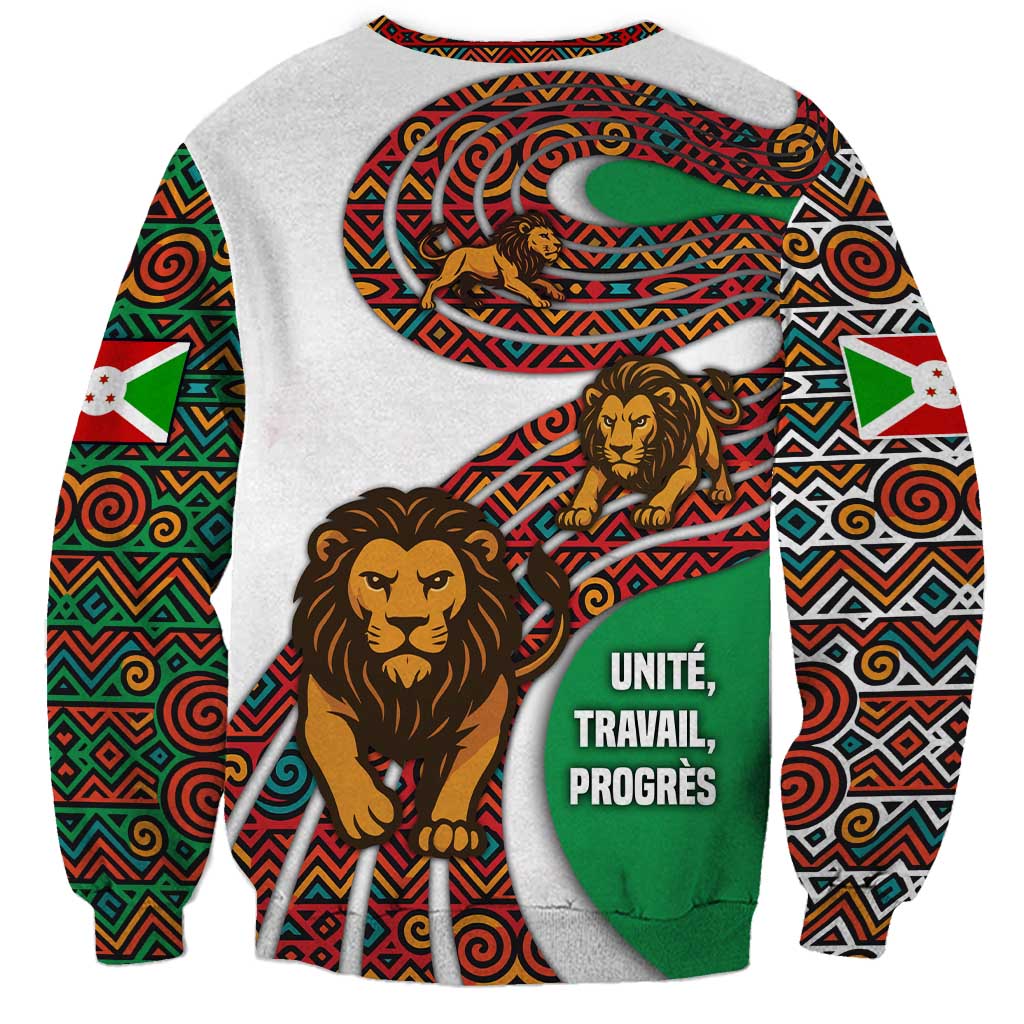 Burundi Lion Tribal Pattern Sweatshirt with National Motto Unité Travail Progrès