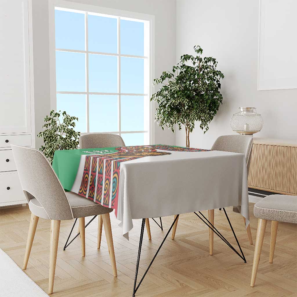 Burundi Lion Tribal Pattern Tablecloth with National Motto Unité Travail Progrès