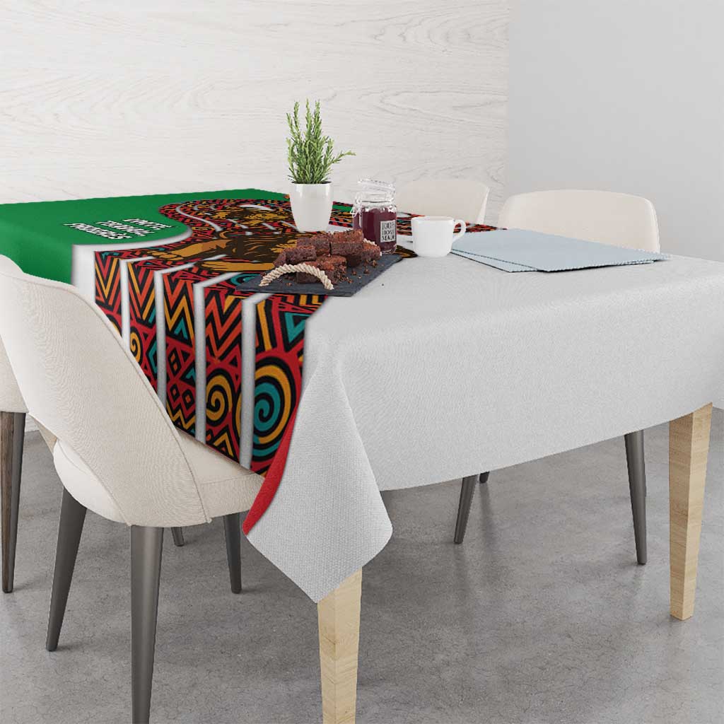 Burundi Lion Tribal Pattern Tablecloth with National Motto Unité Travail Progrès
