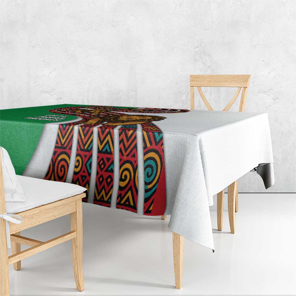 Burundi Lion Tribal Pattern Tablecloth with National Motto Unité Travail Progrès