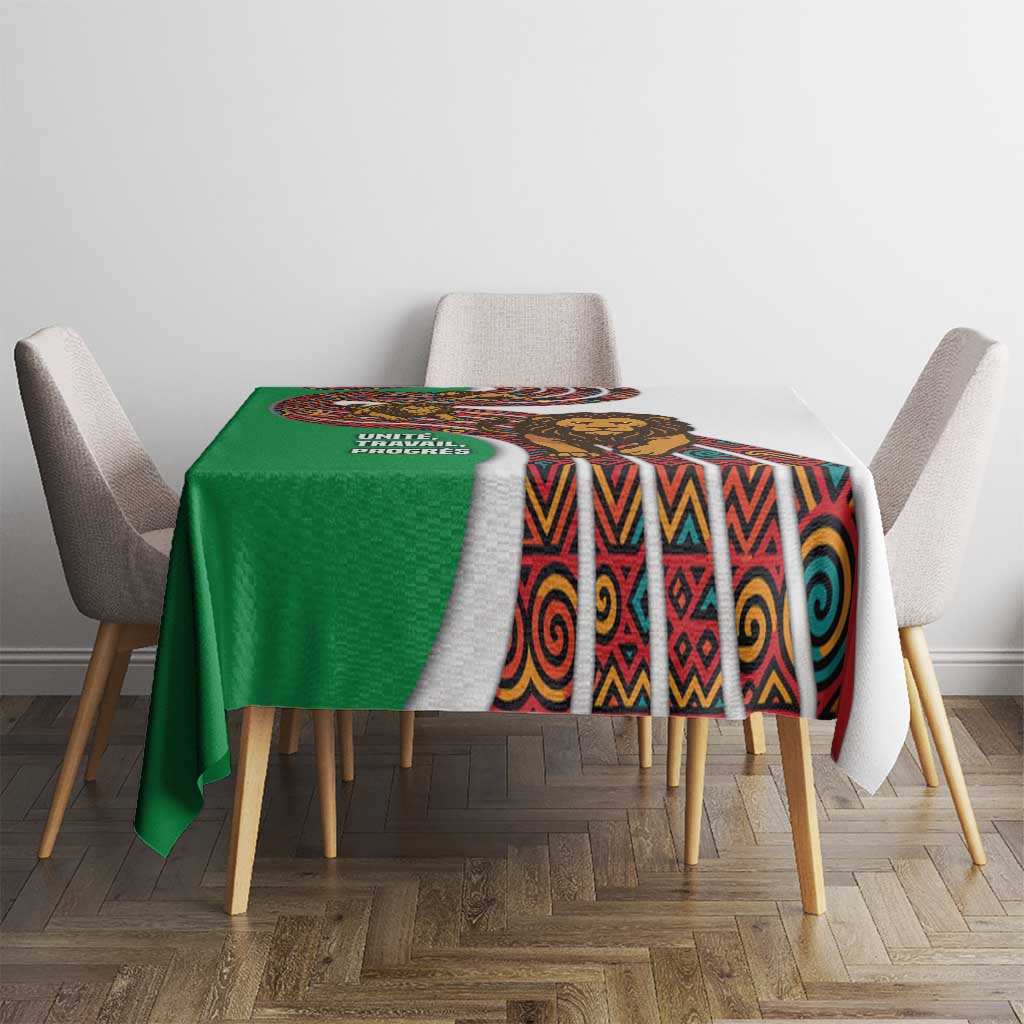 Burundi Lion Tribal Pattern Tablecloth with National Motto Unité Travail Progrès