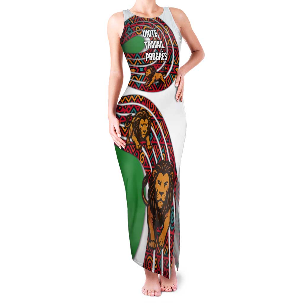 Burundi Lion Tribal Pattern Tank Maxi Dress with National Motto Unité Travail Progrès