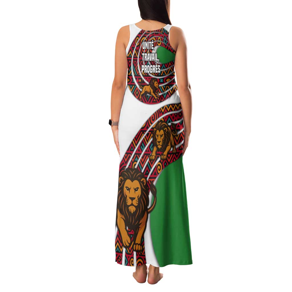 Burundi Lion Tribal Pattern Tank Maxi Dress with National Motto Unité Travail Progrès