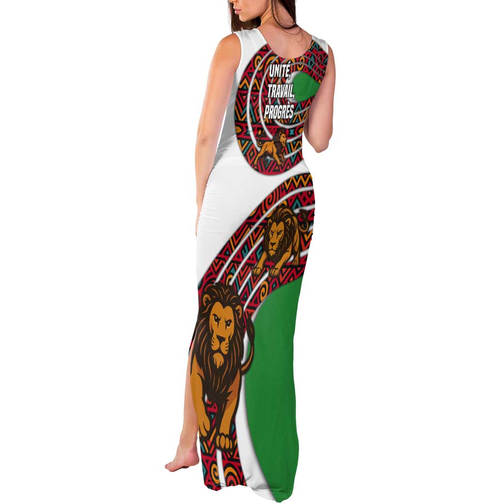 Burundi Lion Tribal Pattern Tank Maxi Dress with National Motto Unité Travail Progrès