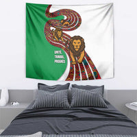 Burundi Lion Tribal Pattern Tapestry with National Motto Unité Travail Progrès