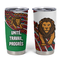 Burundi Lion Tribal Pattern Tumbler Cup with National Motto Unité Travail Progrès