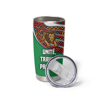 Burundi Lion Tribal Pattern Tumbler Cup with National Motto Unité Travail Progrès