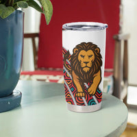 Burundi Lion Tribal Pattern Tumbler Cup with National Motto Unité Travail Progrès