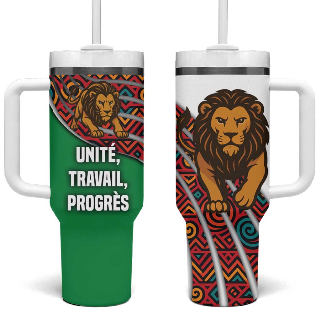 Burundi Lion Tribal Pattern Tumbler With Handle with National Motto Unité Travail Progrès
