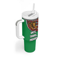 Burundi Lion Tribal Pattern Tumbler With Handle with National Motto Unité Travail Progrès