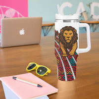 Burundi Lion Tribal Pattern Tumbler With Handle with National Motto Unité Travail Progrès