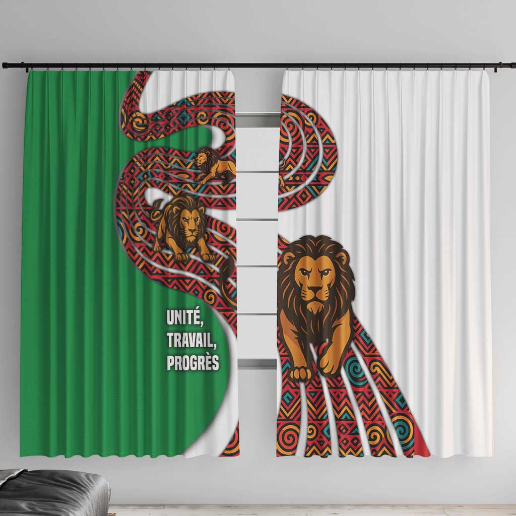 Burundi Lion Tribal Pattern Window Curtain with National Motto Unité Travail Progrès