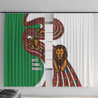 Burundi Lion Tribal Pattern Window Curtain with National Motto Unité Travail Progrès