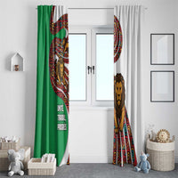 Burundi Lion Tribal Pattern Window Curtain with National Motto Unité Travail Progrès