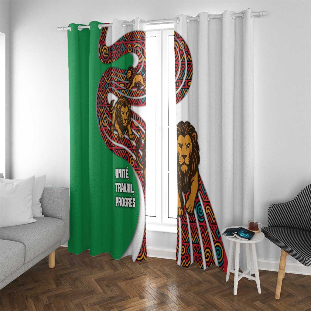 Burundi Lion Tribal Pattern Window Curtain with National Motto Unité Travail Progrès