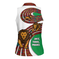 Burundi Lion Tribal Pattern Women Sleeveless Polo Shirt with National Motto Unité Travail Progrès