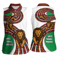 Burundi Lion Tribal Pattern Women Sleeveless Polo Shirt with National Motto Unité Travail Progrès
