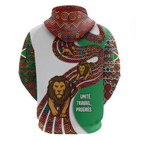 Burundi Lion Tribal Pattern Zip Hoodie with National Motto Unité Travail Progrès