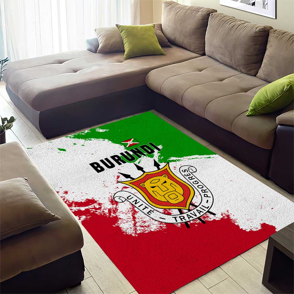 Burundi Flag Area Rug with National Emblem and Motto Unité Travail Progres
