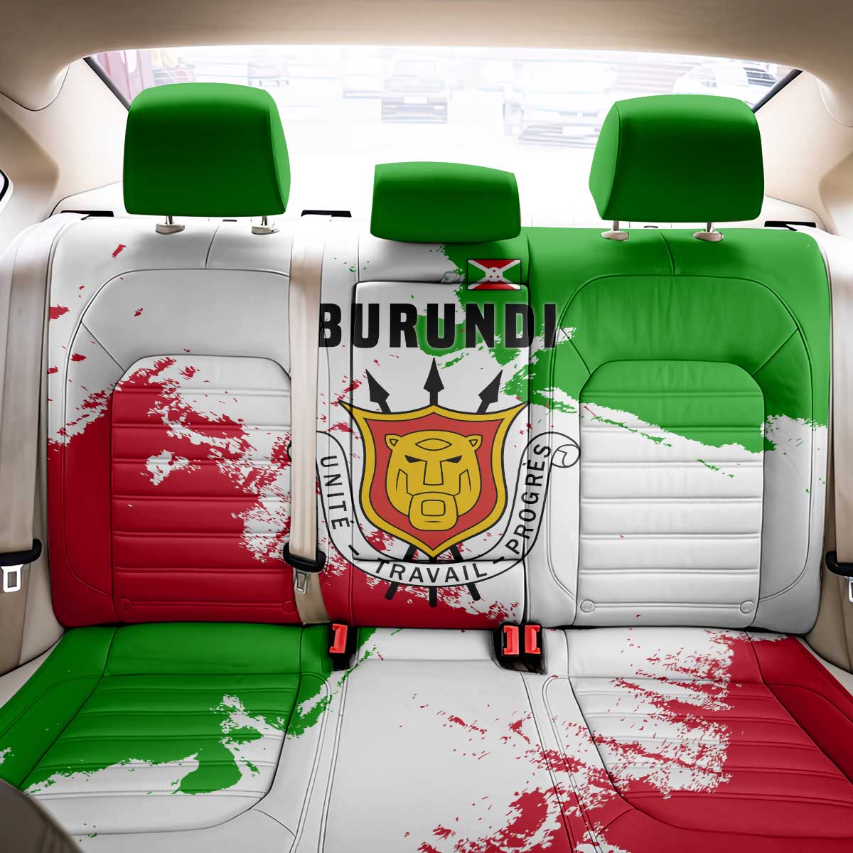 Burundi Flag Back Car Seat Cover with National Emblem and Motto Unité Travail Progres