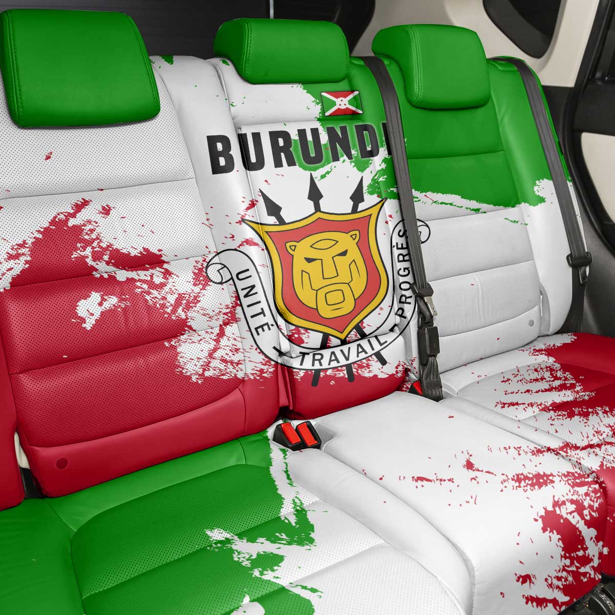 Burundi Flag Back Car Seat Cover with National Emblem and Motto Unité Travail Progres
