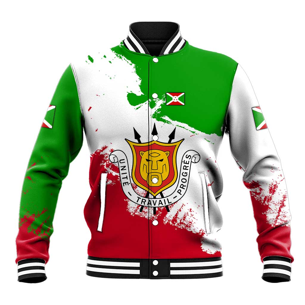 Burundi Flag Baseball Jacket with National Emblem and Motto Unité Travail Progres