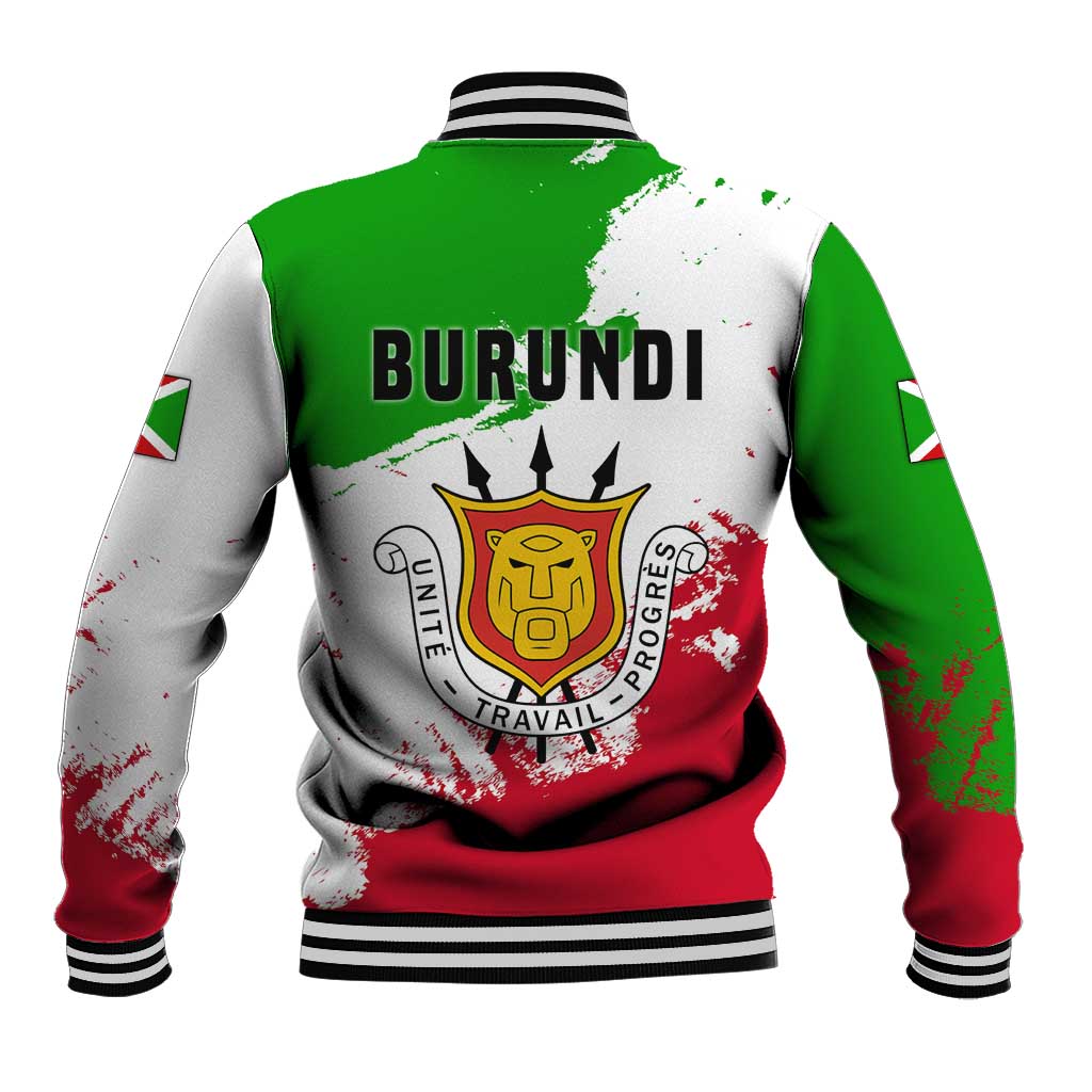 Burundi Flag Baseball Jacket with National Emblem and Motto Unité Travail Progres