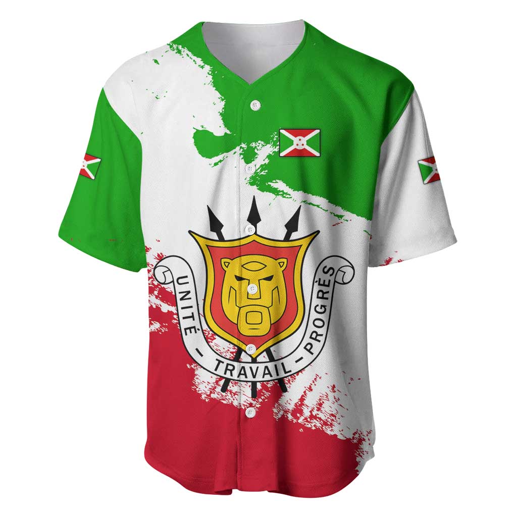 Burundi Flag Baseball Jersey with National Emblem and Motto Unité Travail Progres