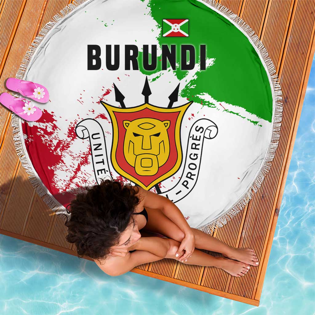Burundi Flag Beach Blanket with National Emblem and Motto Unité Travail Progres