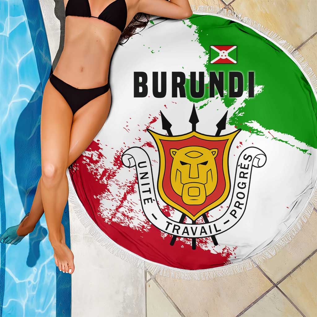 Burundi Flag Beach Blanket with National Emblem and Motto Unité Travail Progres