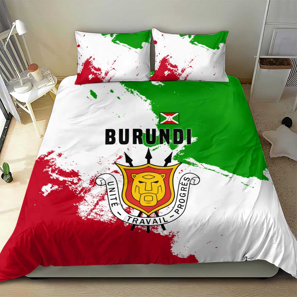 Burundi Flag Bedding Set with National Emblem and Motto Unité Travail Progres
